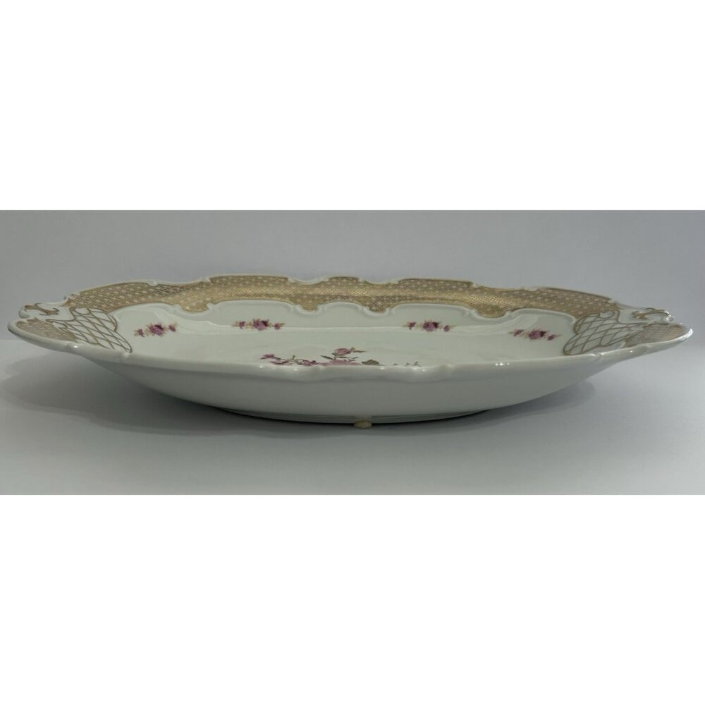 Wallendorf 1764 Oblong Rose Pink and Gold Dish Porcelain Germany 13x9 Inches - Picture 4 of 10